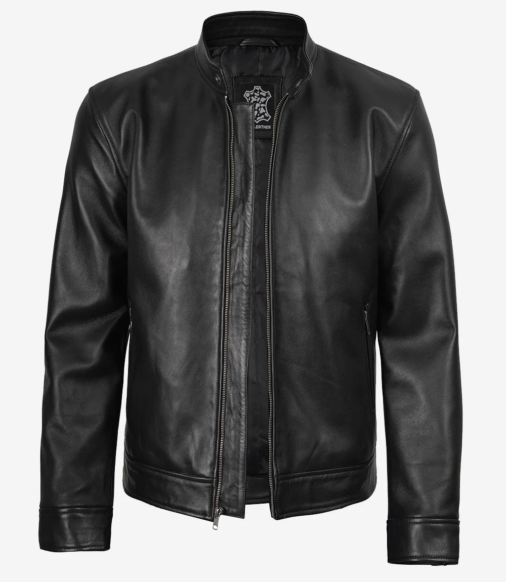 Veste en cuir noir pour homme