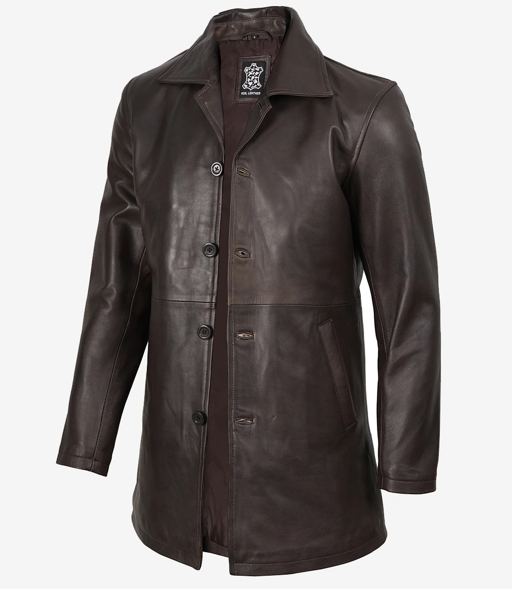 manteau en cuir marron pour homme