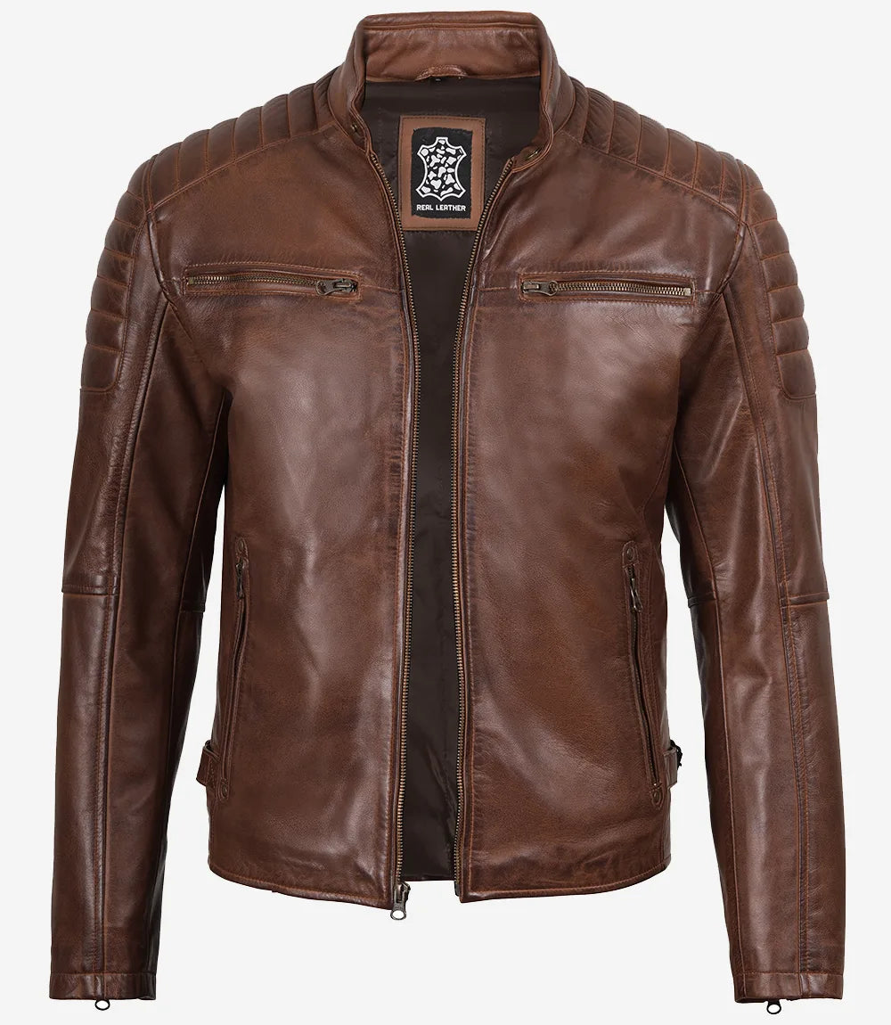 Cognac Brown Veste en cuir 