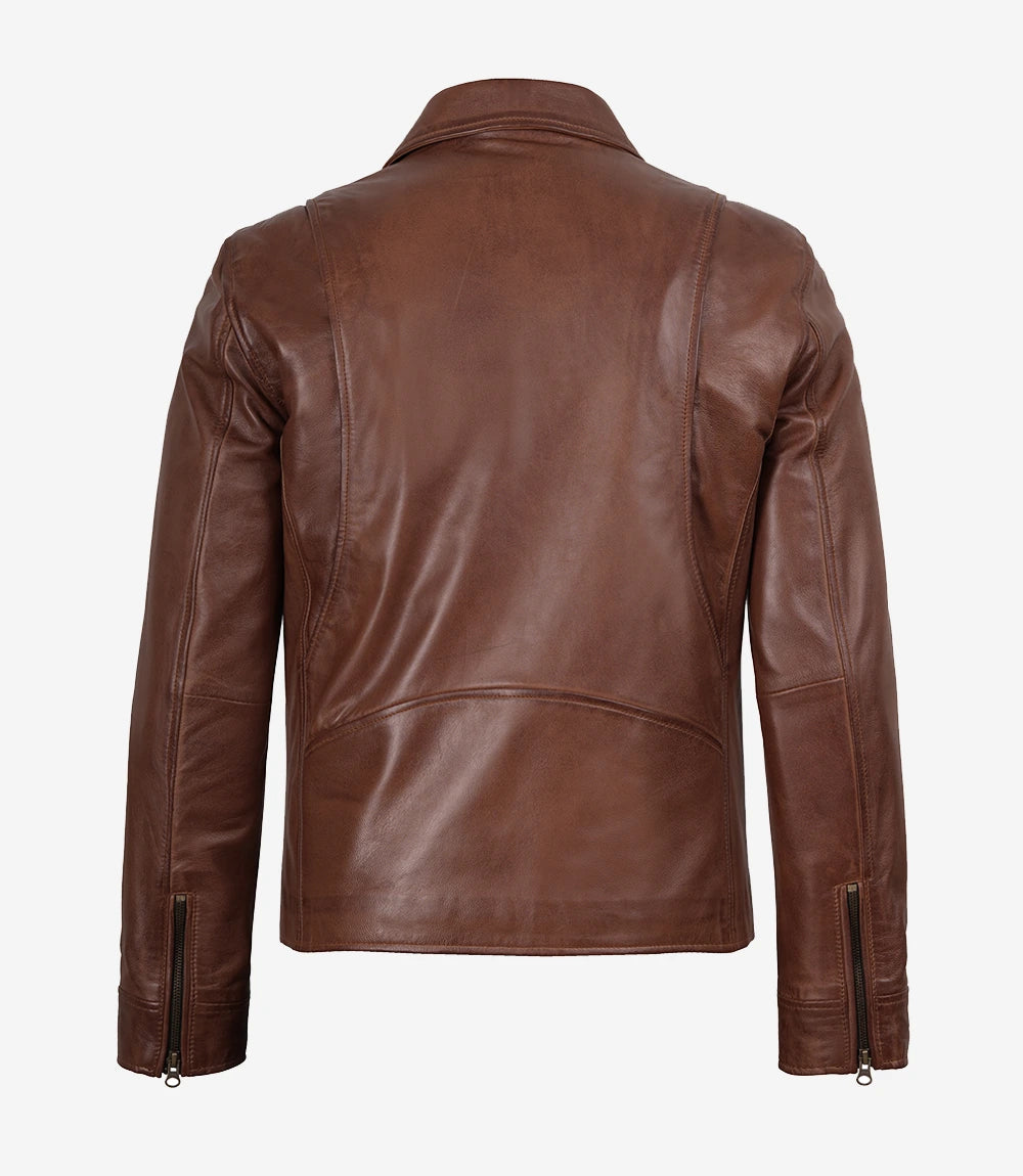 Reeves Men's Brown Genuine Leather Biker Jacket