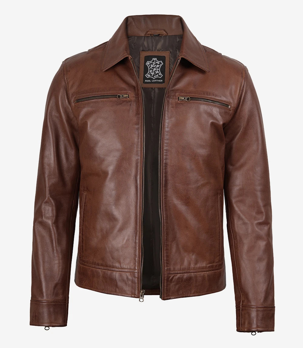 Reeves Men's Brown Genuine Leather Biker Jacket