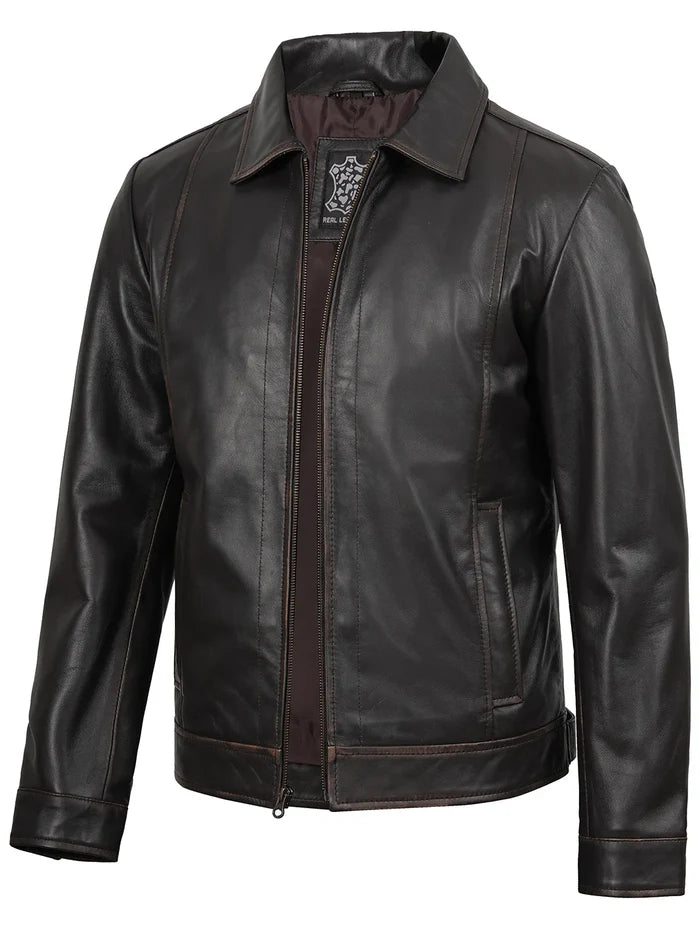Men's Dark Brown Leather Motorcycle Jacket