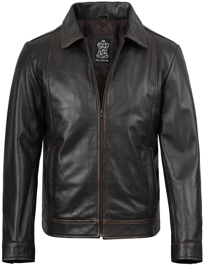 Men's Dark Brown Leather Motorcycle Jacket
