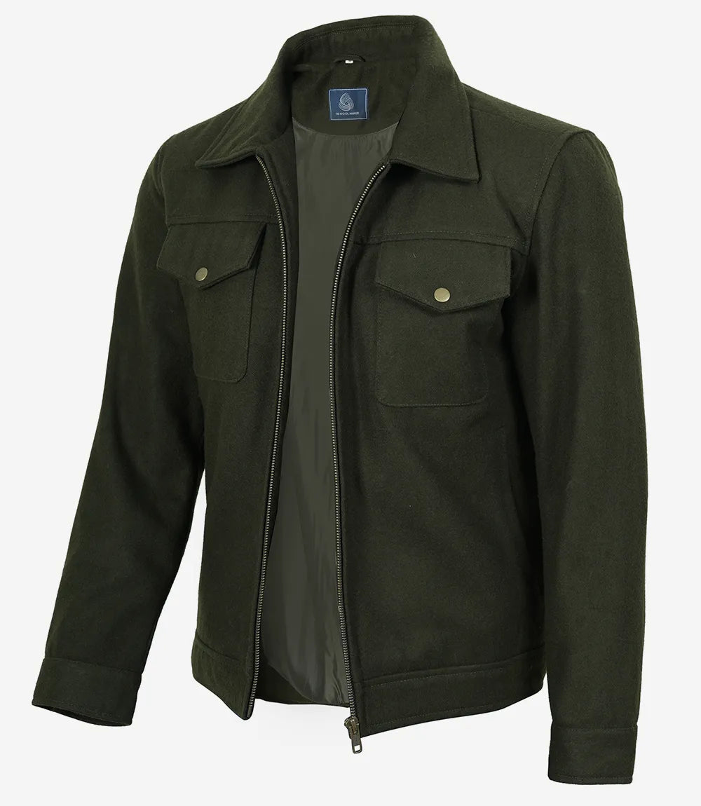 Homme Vert Olive Veste En Laine