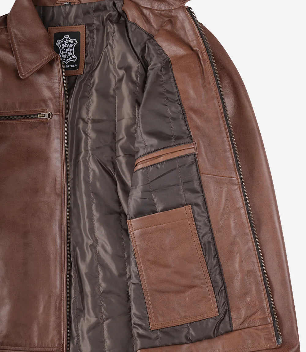 Reeves Men's Brown Genuine Leather Biker Jacket