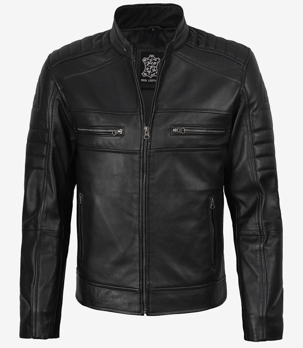 Veste en cuir noire homme