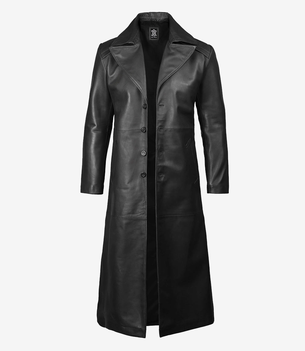 Manteau long en cuir noir pour hommes