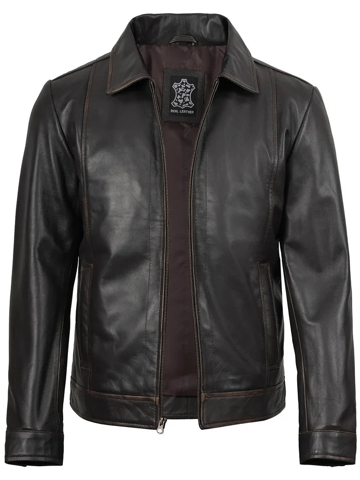 Men's Dark Brown Leather Motorcycle Jacket