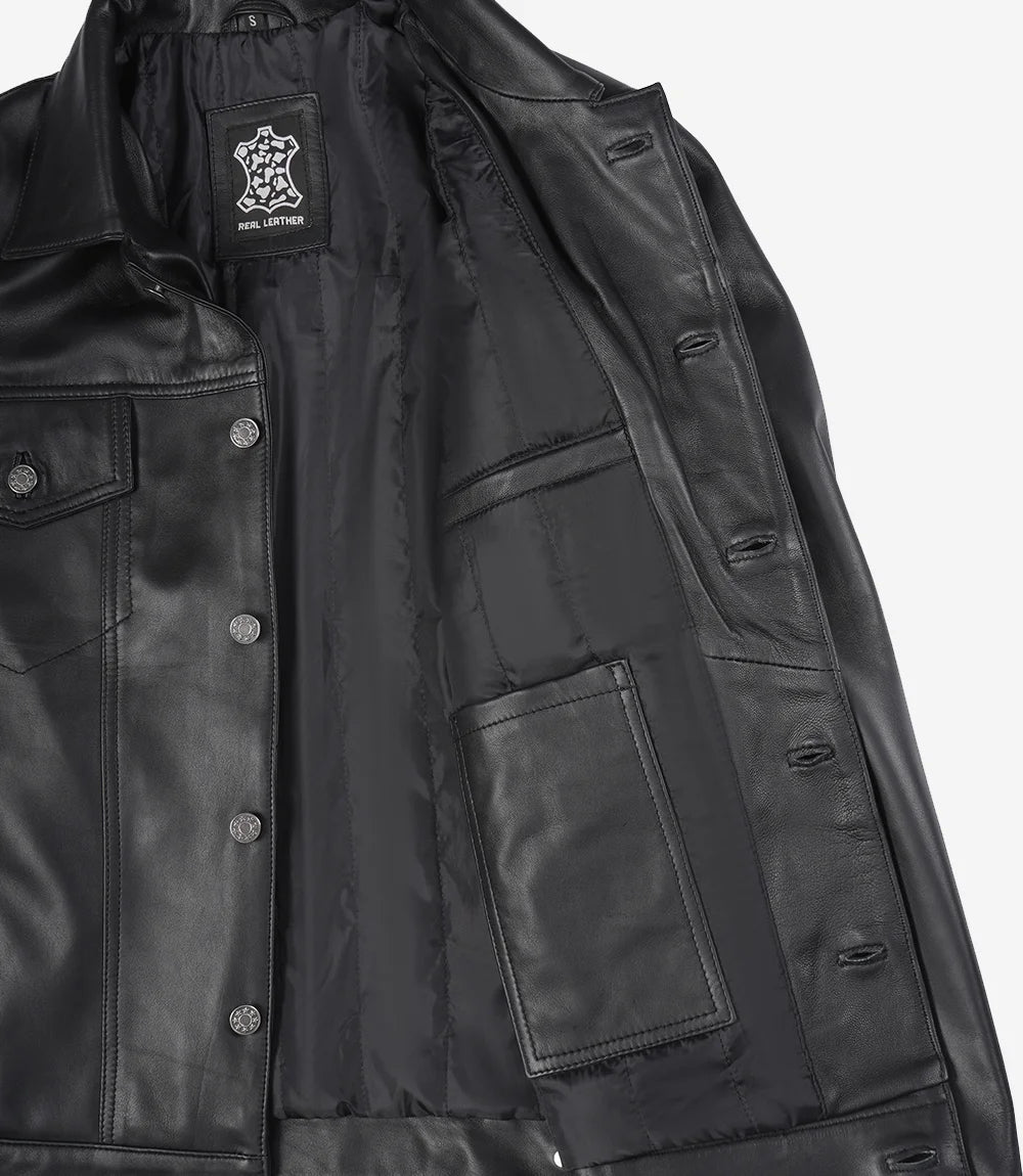 Veste de en cuir noir pour homme