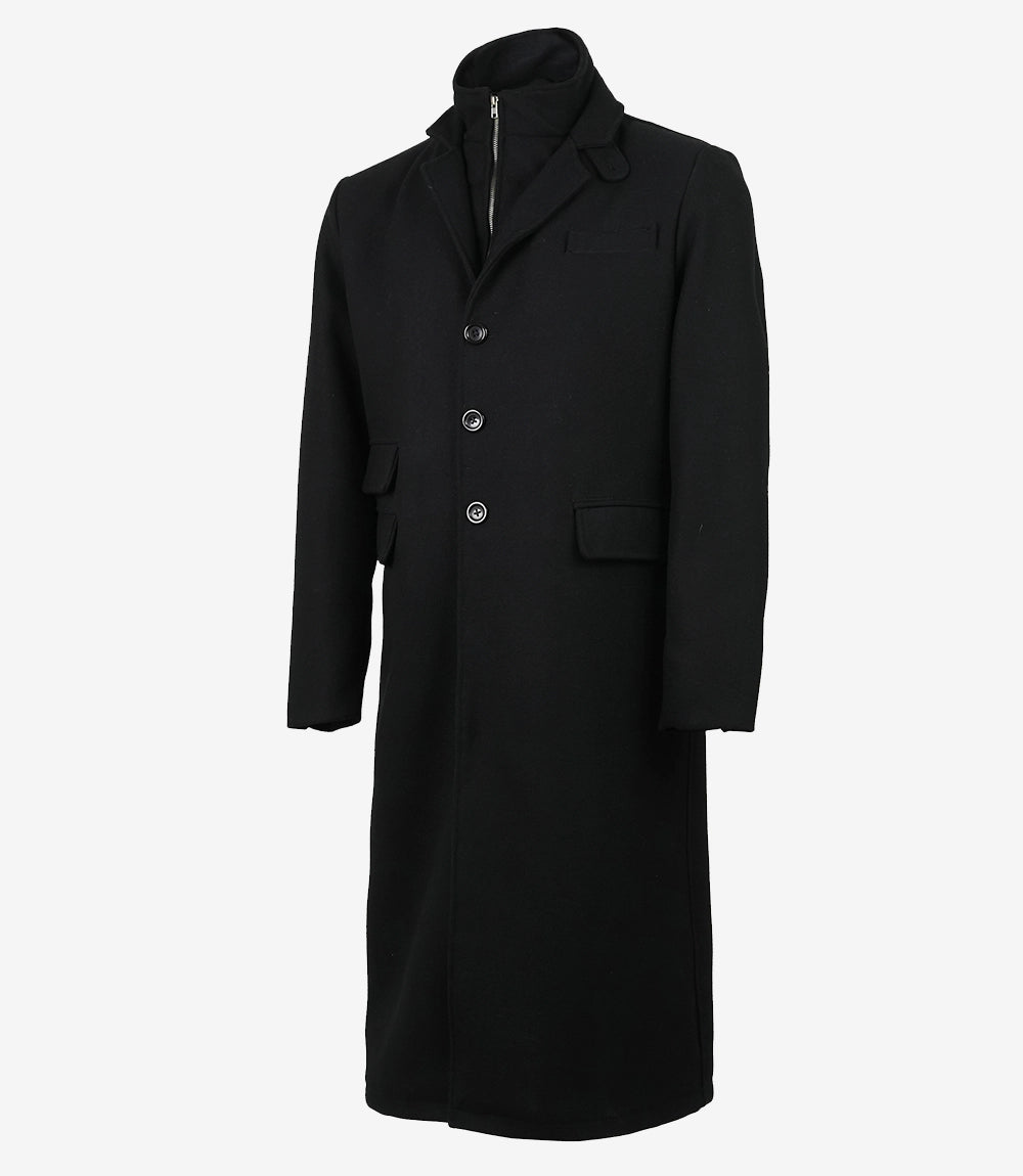 Homme Noir Manteau En Laine
