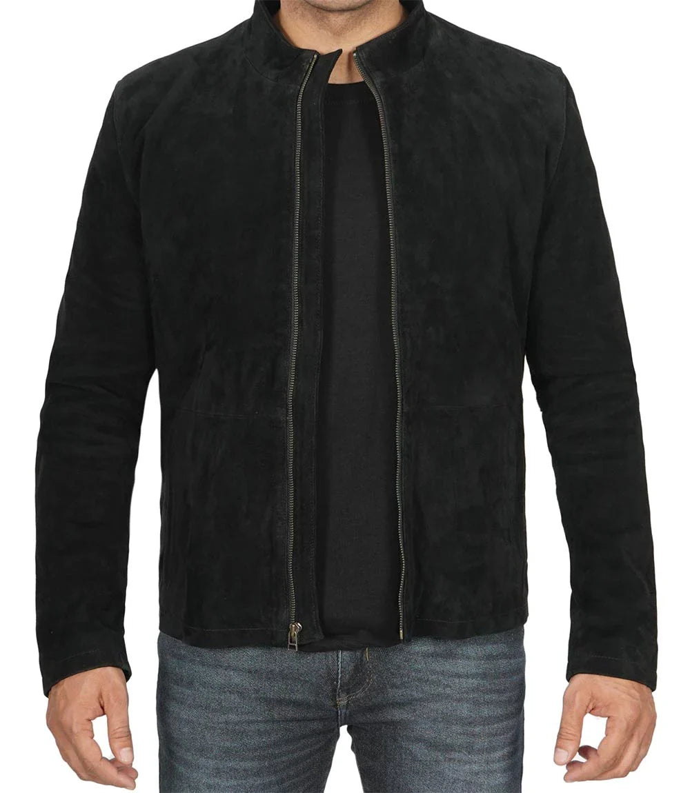 Veste en cuir suédé noir pour homme