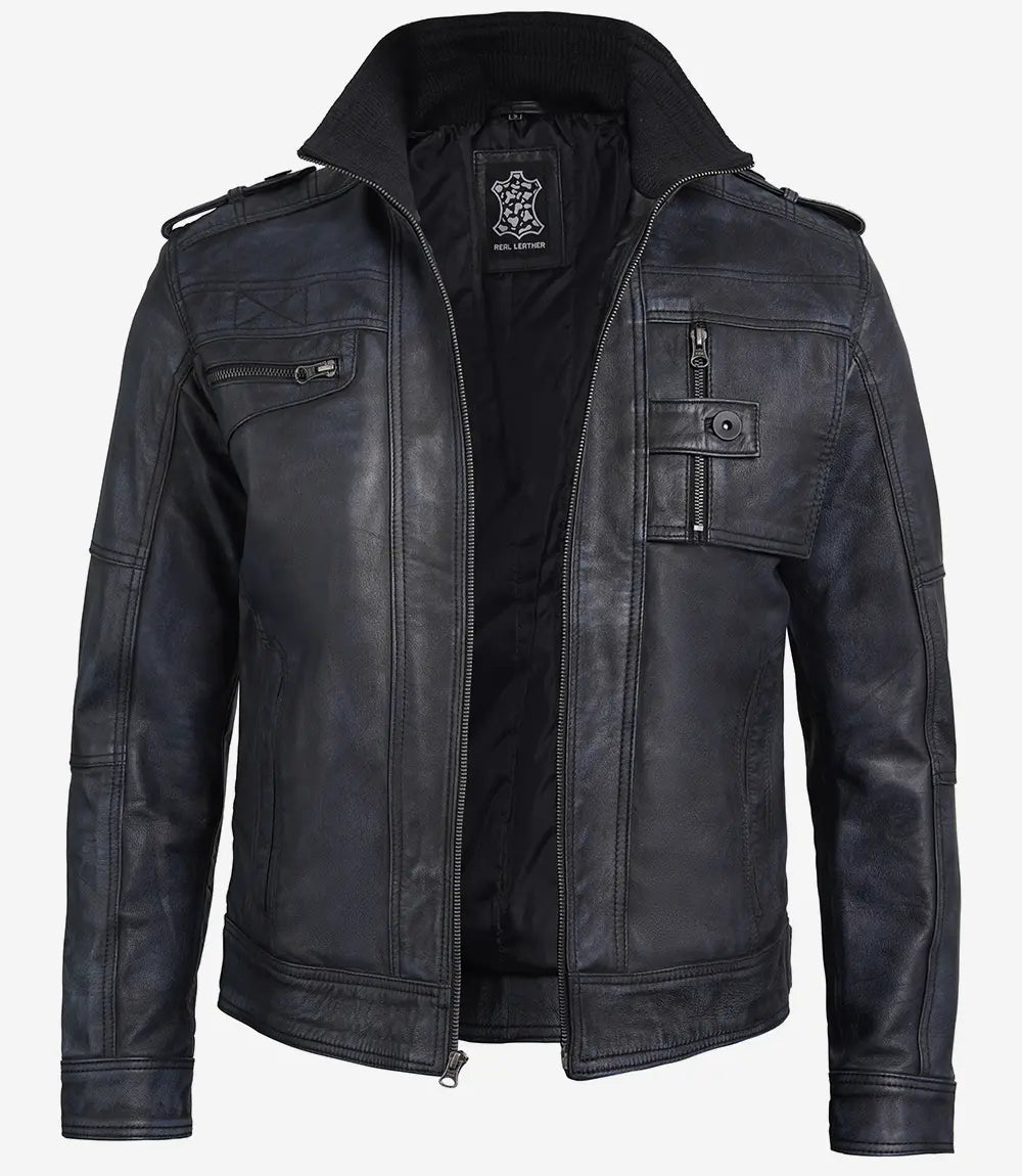 veste en cuir vieilli noire pour homme
