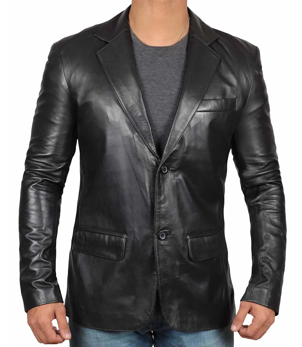 blazer en cuir noir pour homme