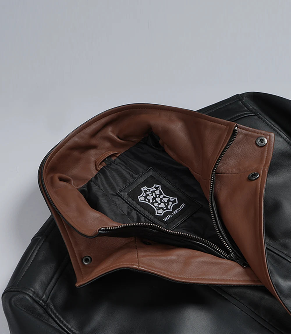 Hommes Noir Bombardier Cuir Veste