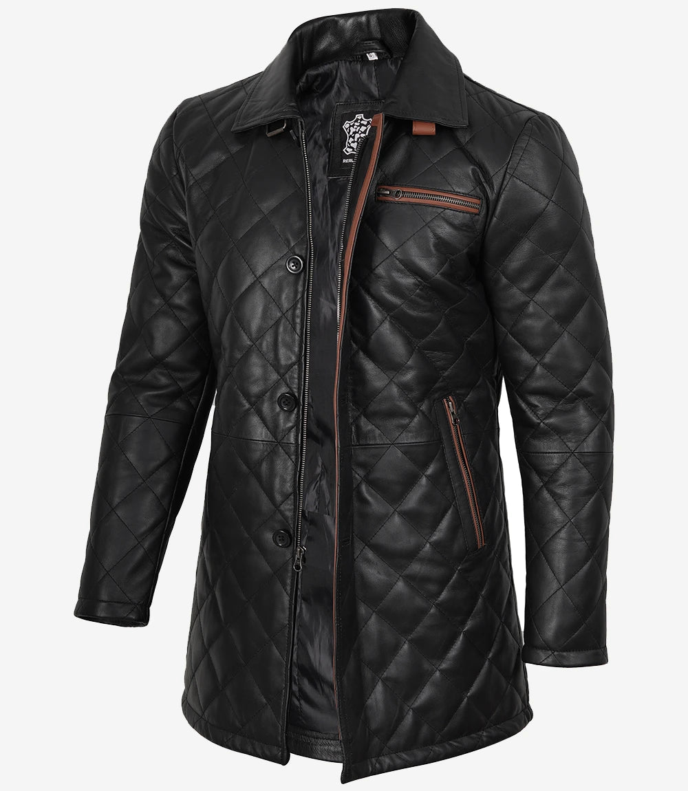 Manteau en cuir matelassé noir