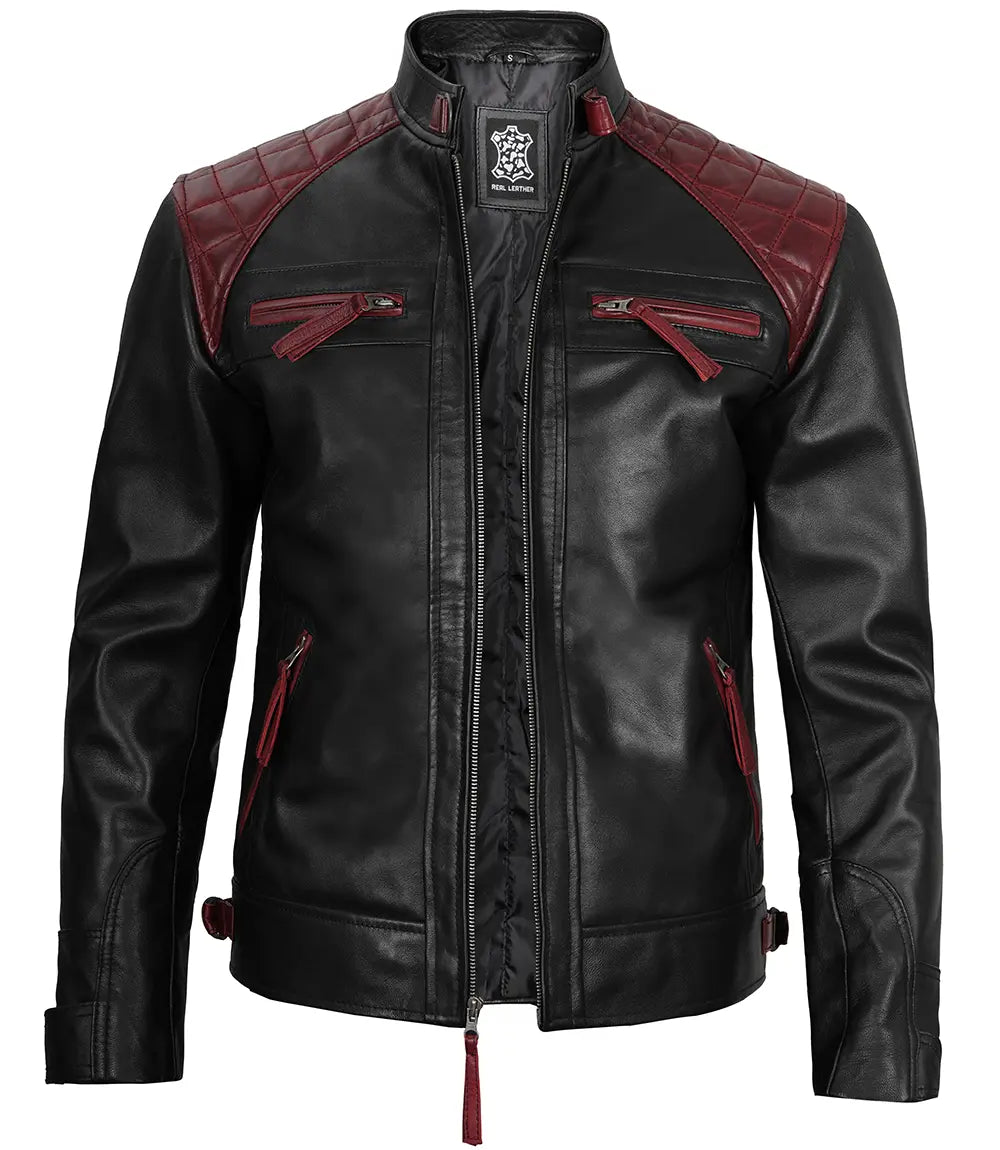 veste en cuir véritable noire pour homme