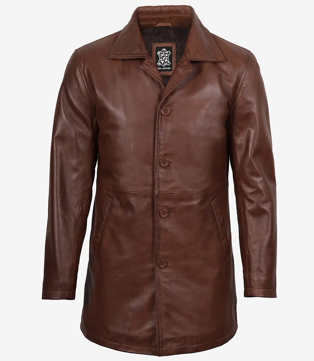 manteau en cuir marron pour homme