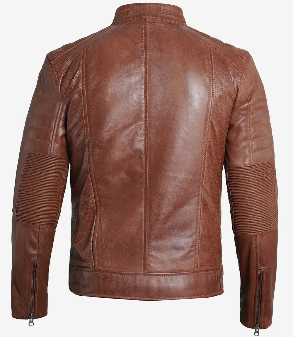 Austin Men's Cognac Cafe Racer Leather Jacket