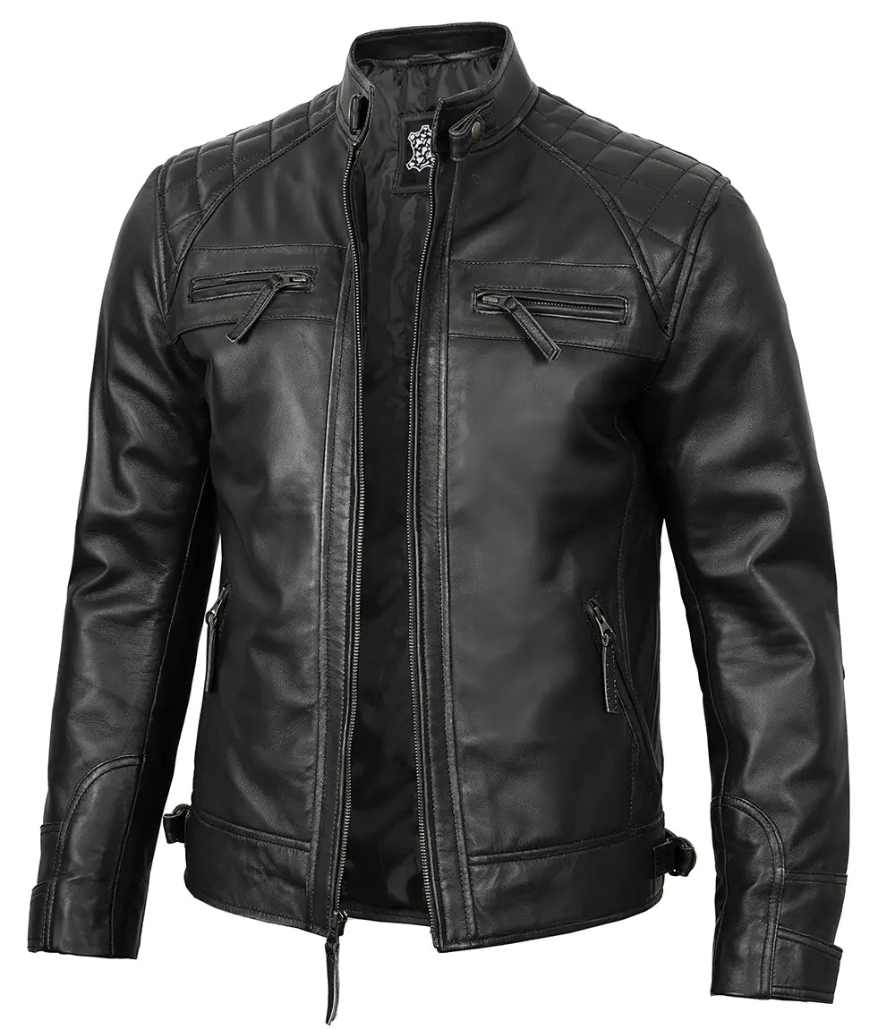 veste en cuir café racer homme