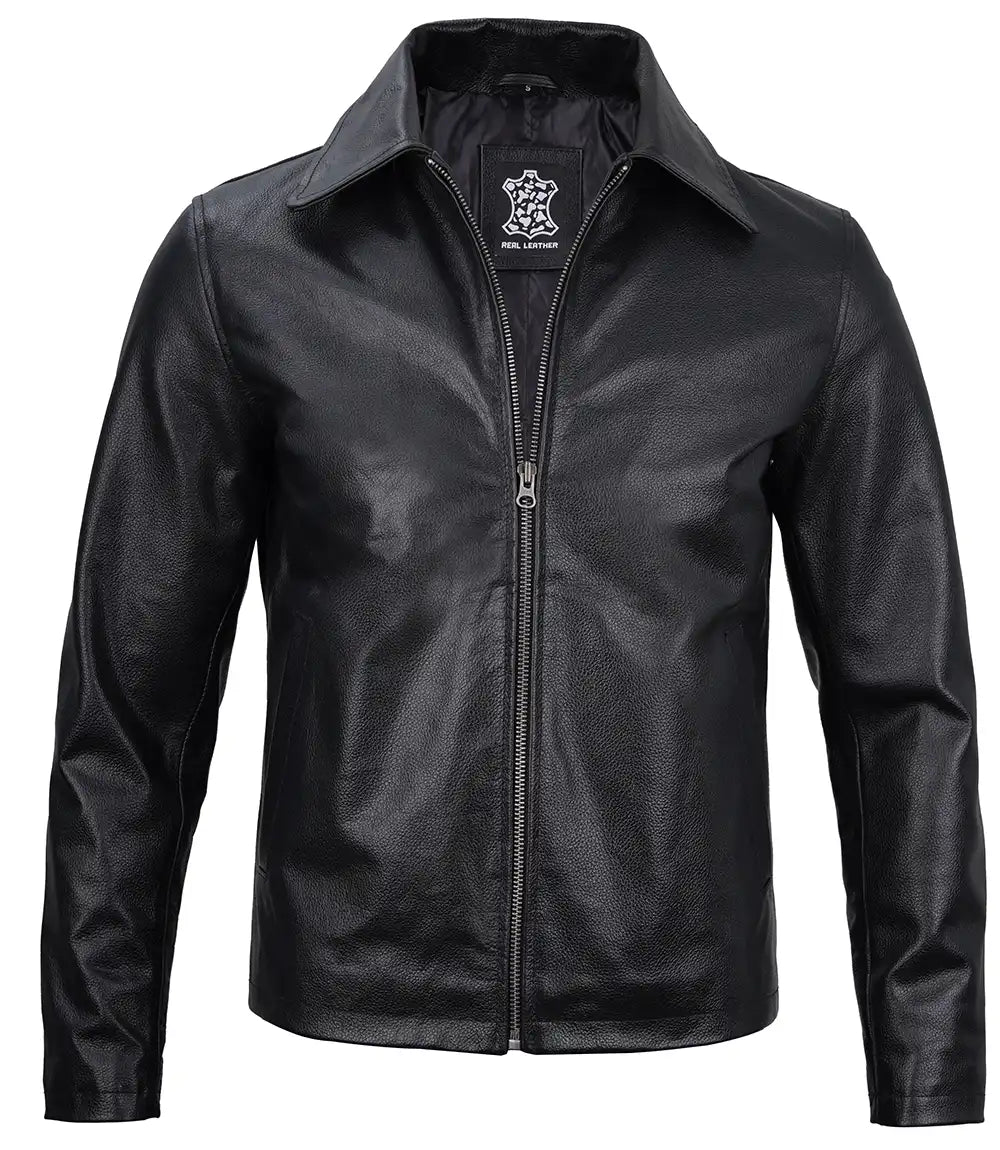 Veste en cuir de vachette noir pour homme