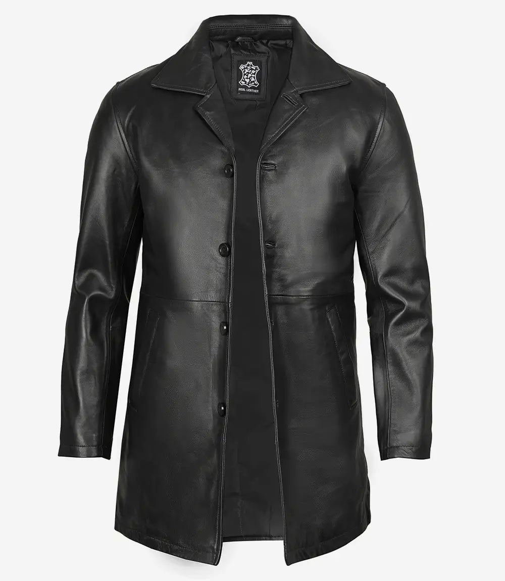 Winchester Men's Black Genuine Leather Car Coat