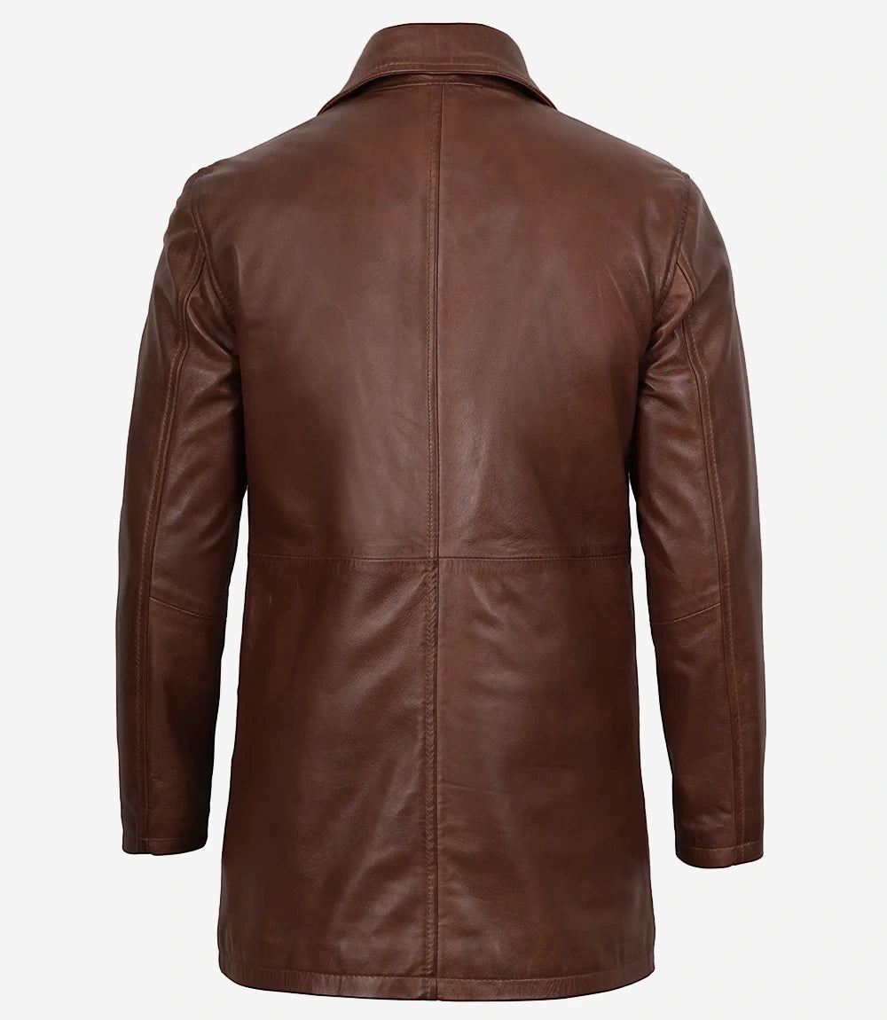 manteau en cuir marron pour homme