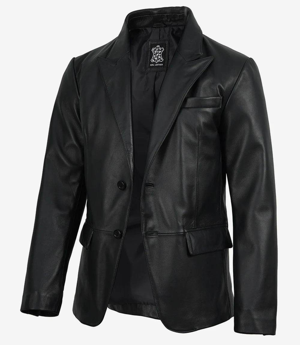 Blazer homme en cuir d'agneau véritable noir