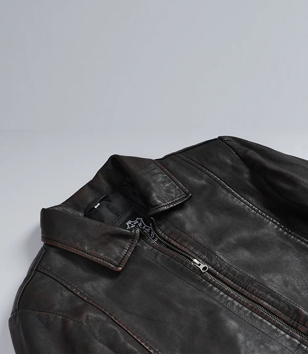 Hommes Noir Vintage Cuir Veste 