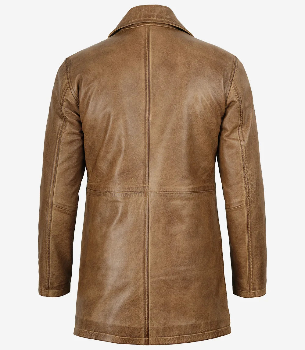 Manteau en cuir camel homme