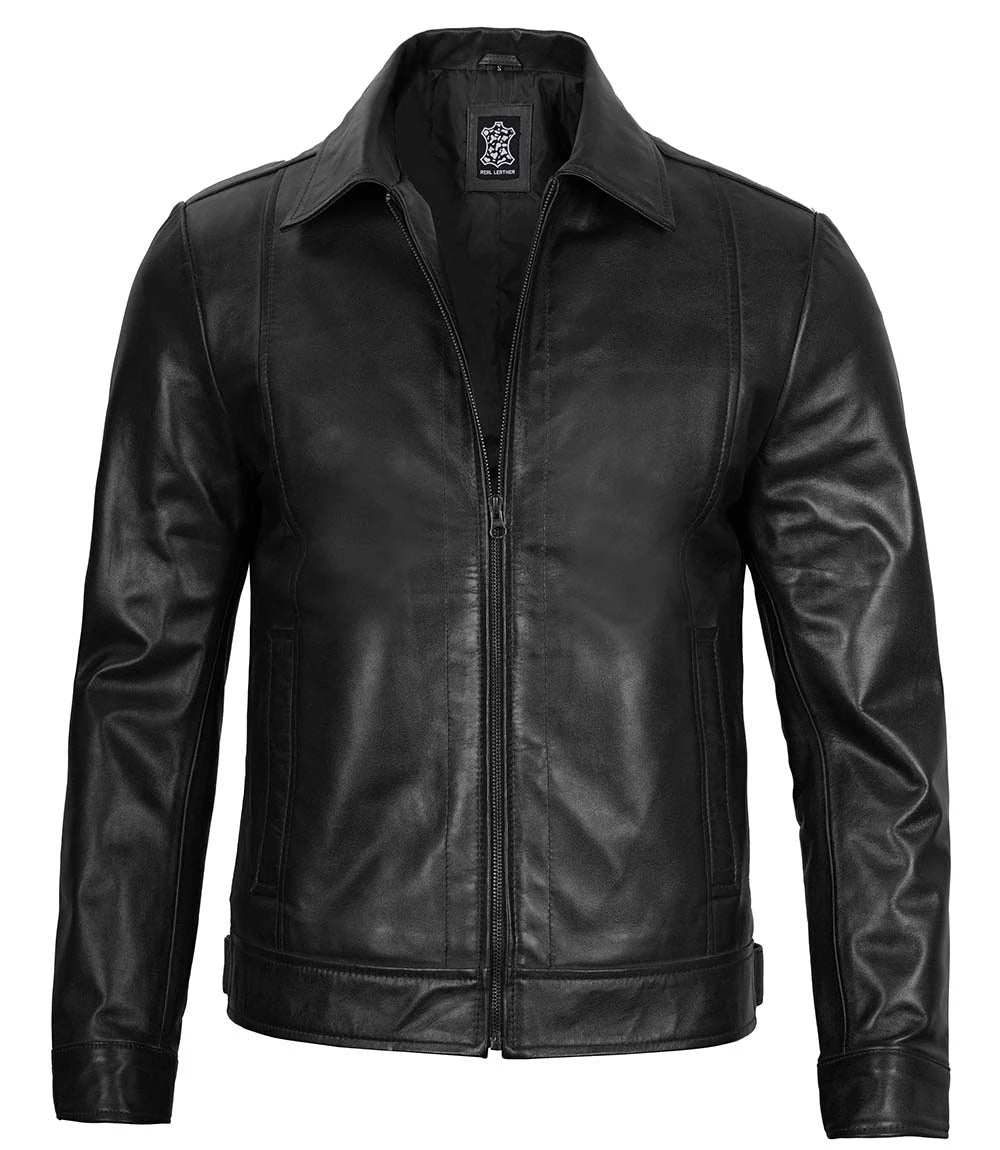 Veste en cuir noire pour homme