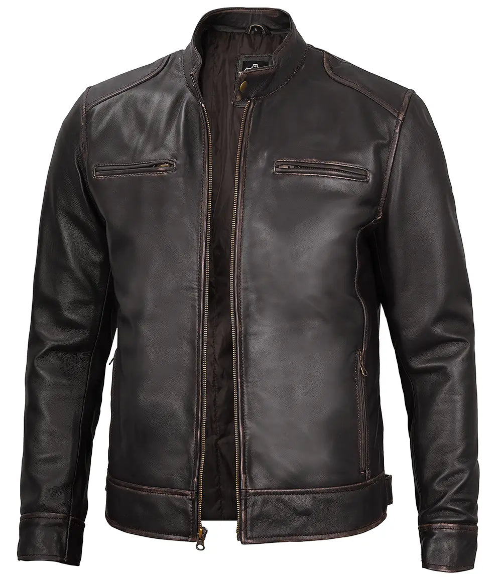veste en cuir marron café racer