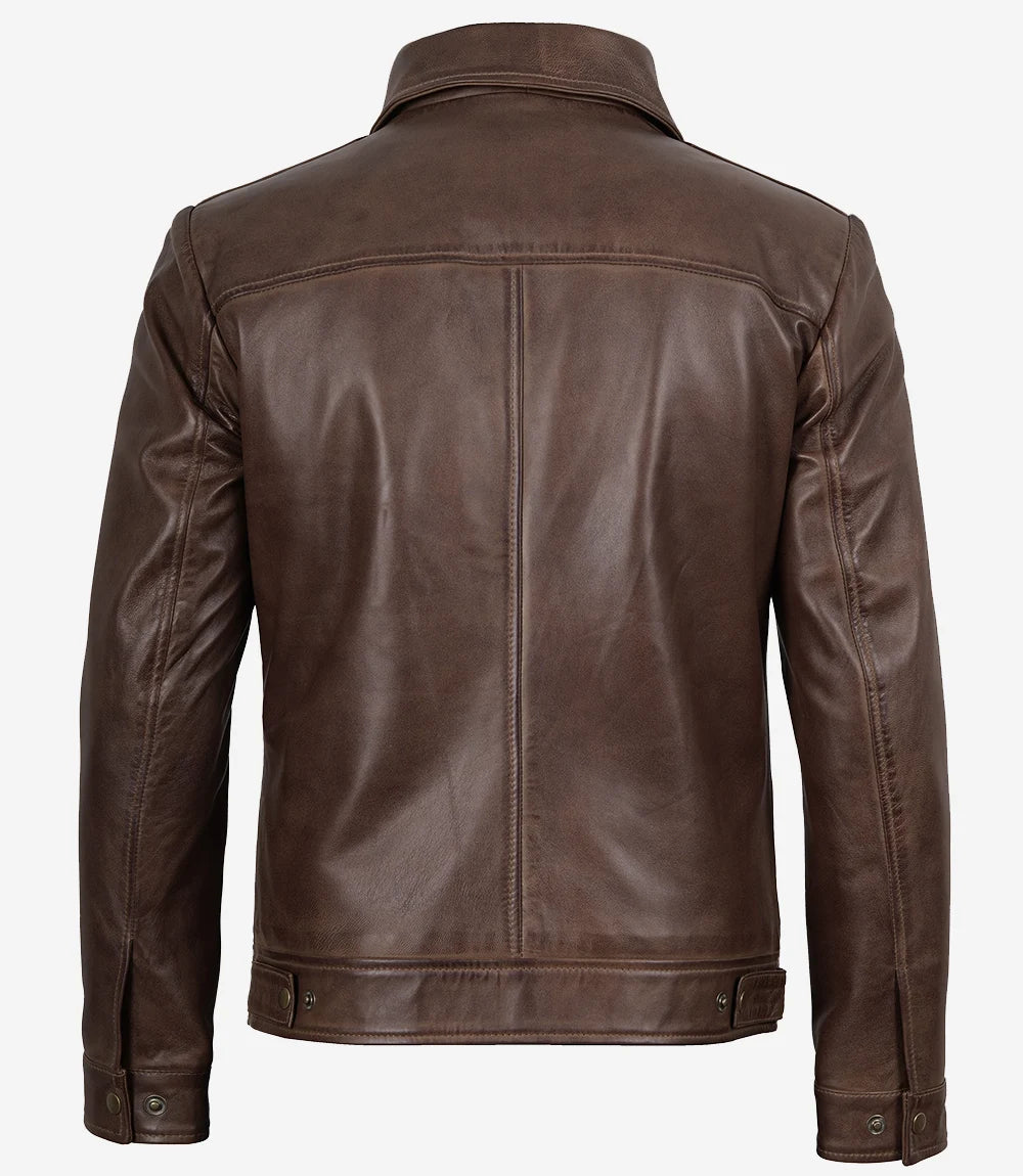 Veste en cuir marron chocolat