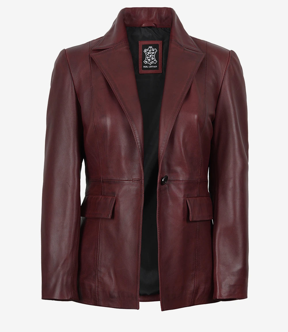 Femmes Bourgogne Cuir Blazer