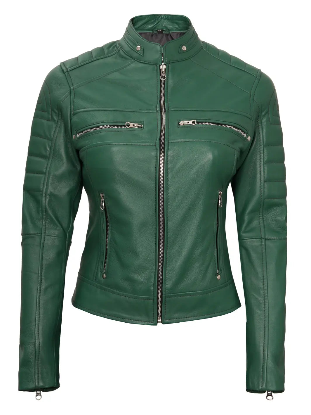 Veste en cuir vert femme