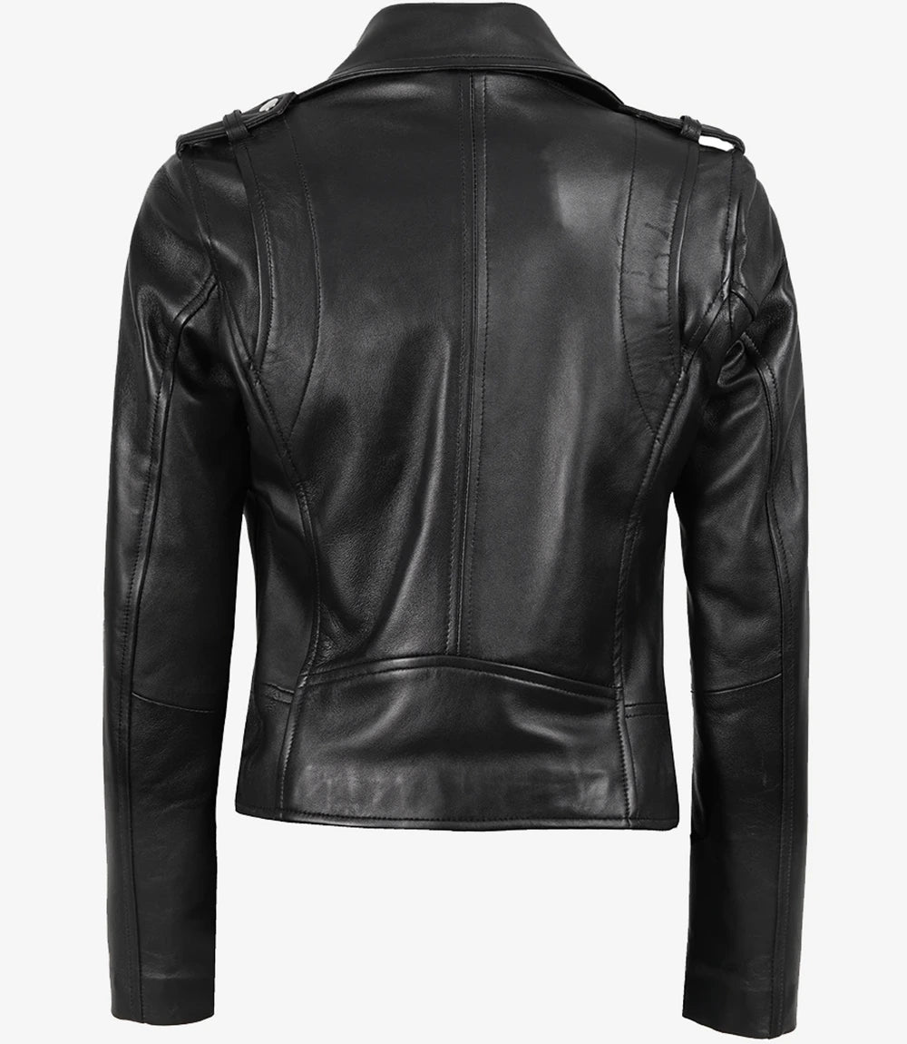 Veste de moto en cuir femme noir