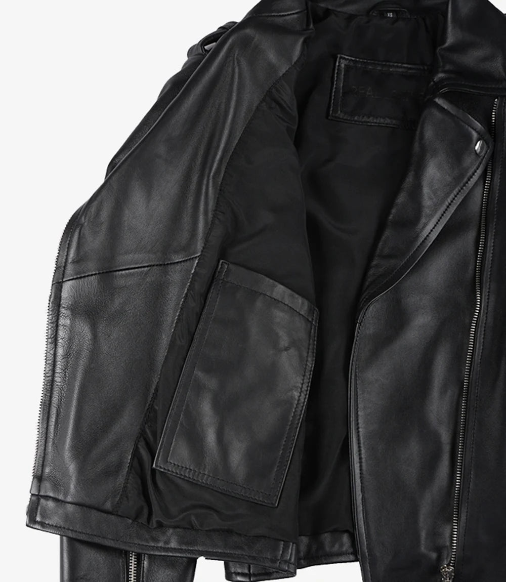 Veste de moto en cuir femme noir