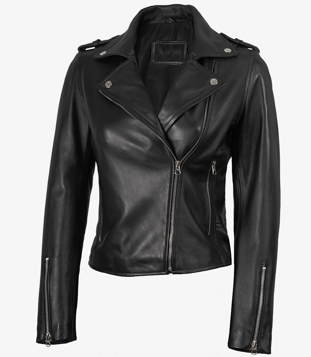 Veste de moto en cuir femme noir
