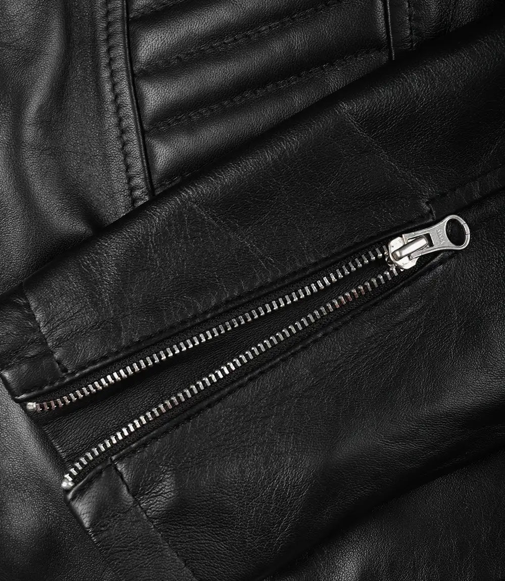 Blouson en cuir noir Cafe Racer femme