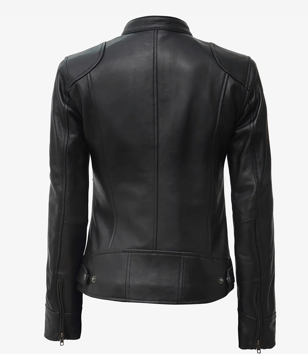 Austin Tall - Women's Black Cafe Racer Leather Jacket