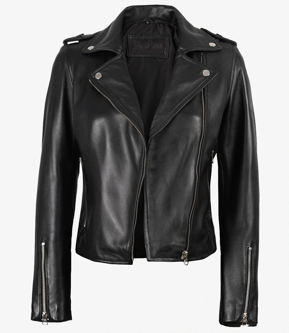 Veste de moto en cuir femme noir