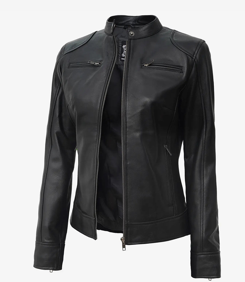 Austin Tall - Women's Black Cafe Racer Leather Jacket