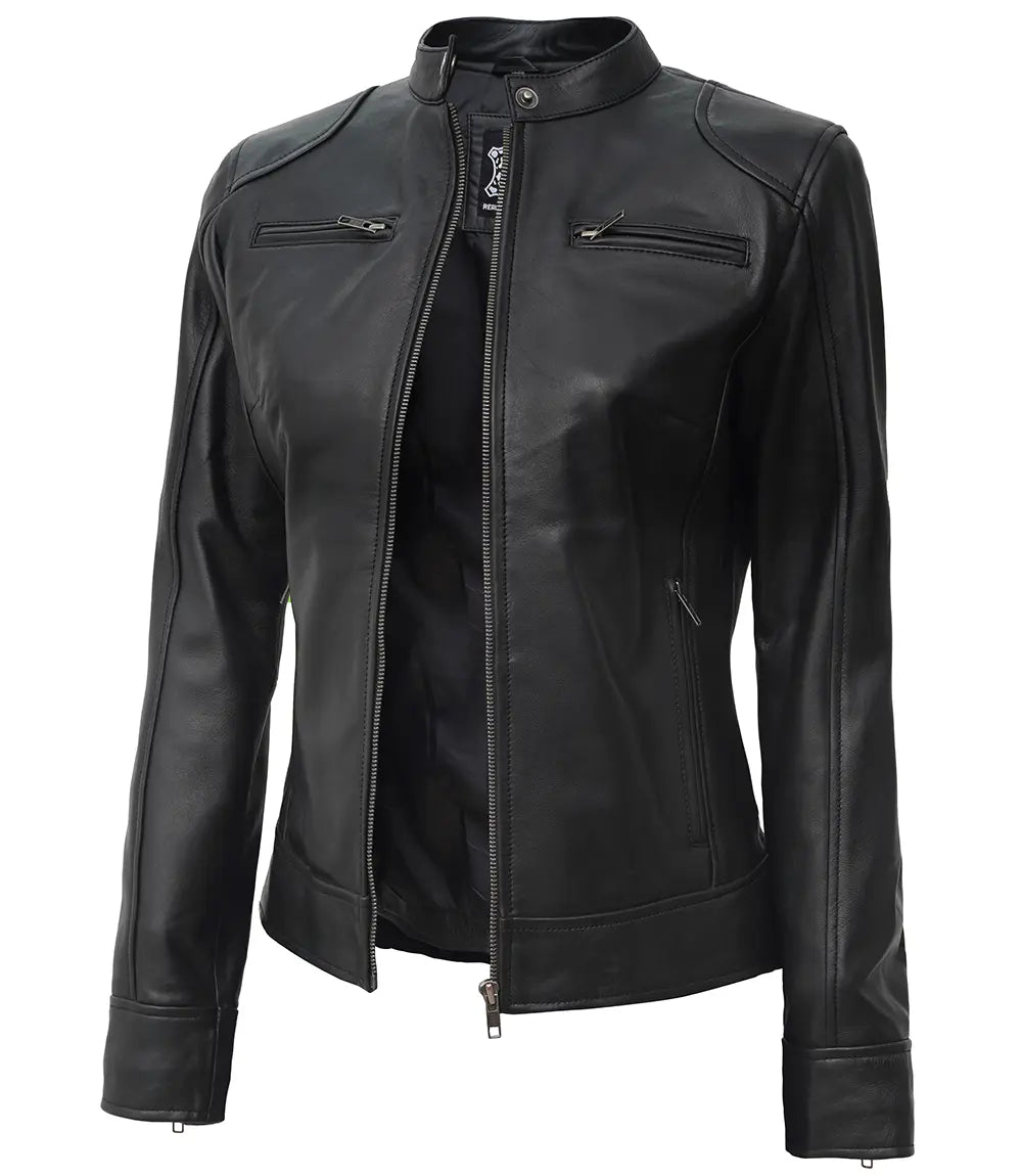 veste en cuir noir femme