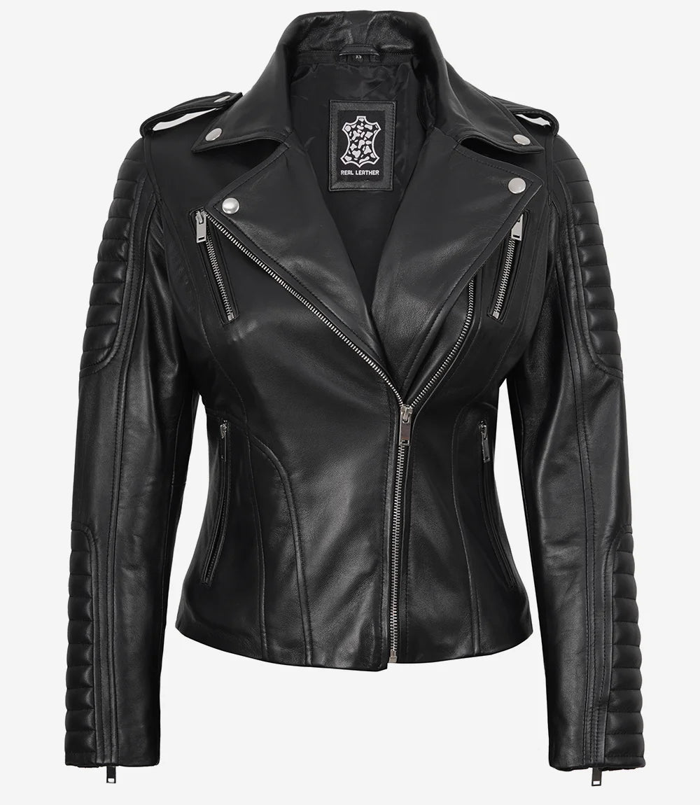 Veste en cuir véritable noir pour femme