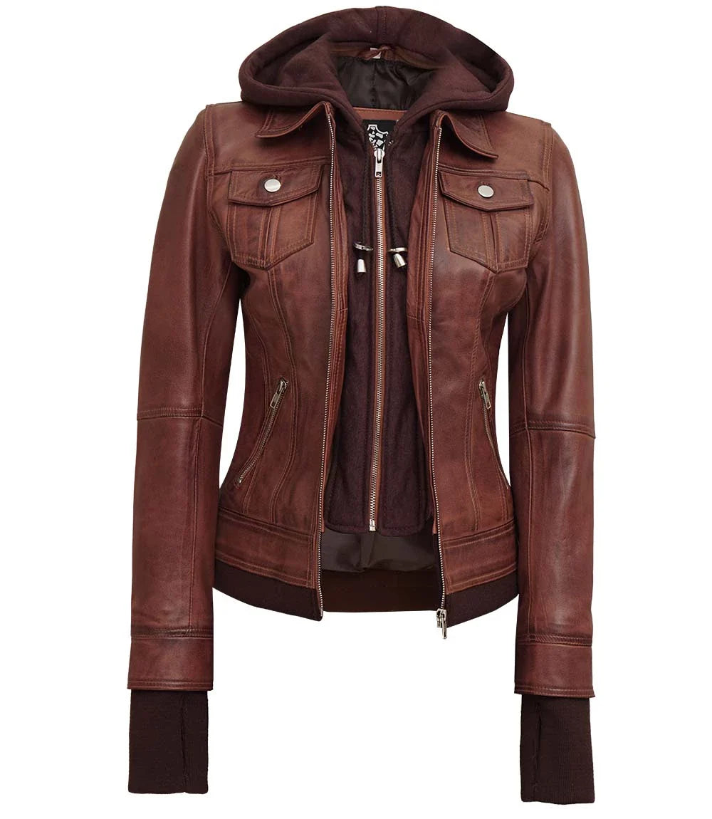 veste à capuche marron foncé pour femme